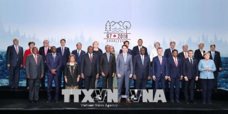 Các nhà lãnh đạo dự Hội nghị Thượng đỉnh G7 mở rộng. Ảnh TTXVN Các nhà lãnh đạo dự Hội nghị Thượng đỉnh G7 mở rộng. Ảnh TTXVN